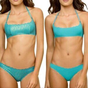 NWT Pilyq S Seashine Reversible Scoop Neck Halter Cheeky Bikini Swim Set #98491